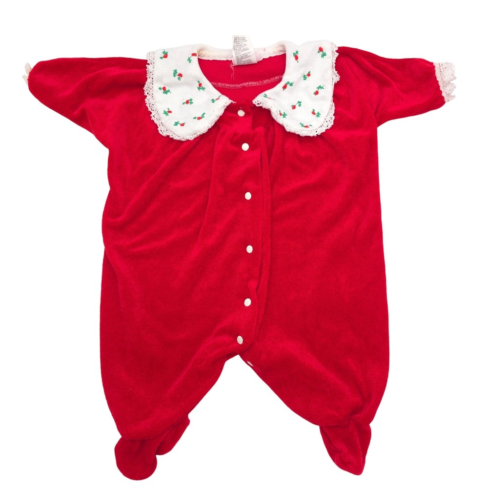 Carter's Baby Footed Sleeper Small Red Vintage Holiday Floral Collar